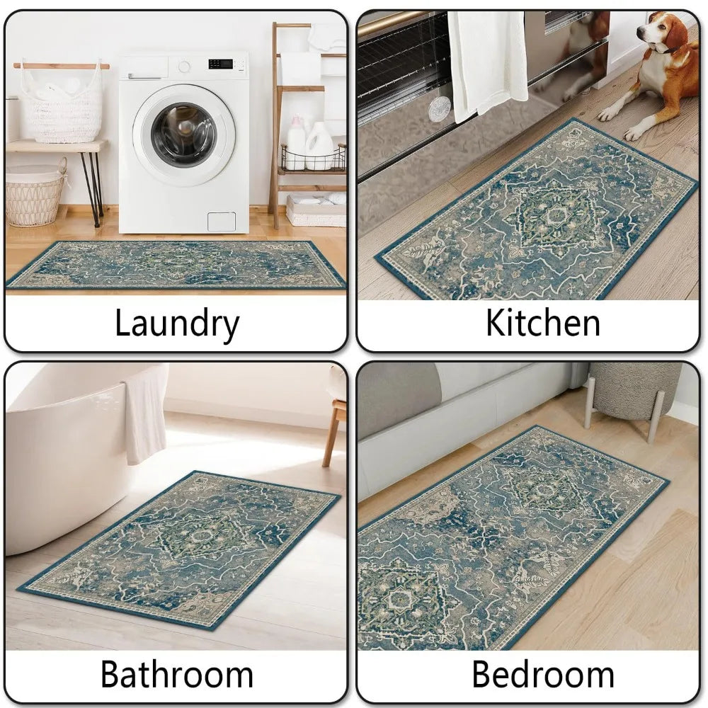 Retro Velvet Kitchen Rug Set 2PCS