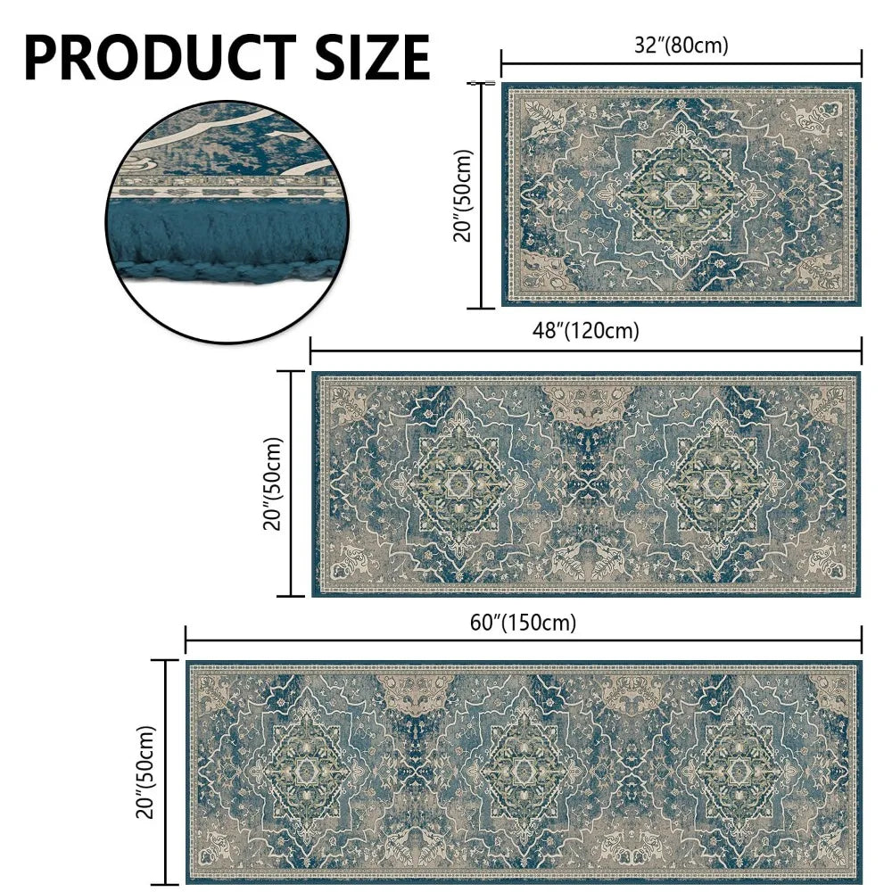 Retro Velvet Kitchen Rug Set 2PCS
