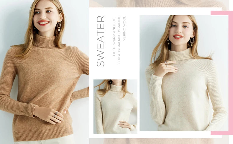 Cashmere Women's Sweater Knitted 100% Merino Wool
